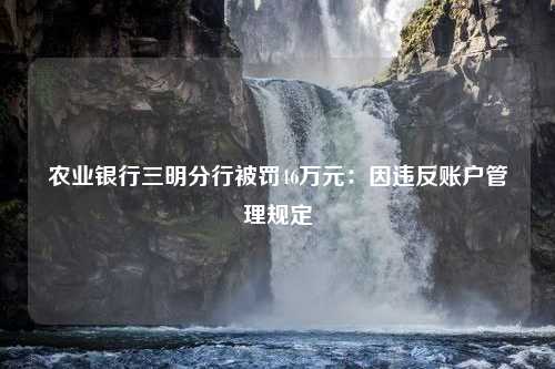 农业银行三明分行被罚46万元：因违反账户管理规定